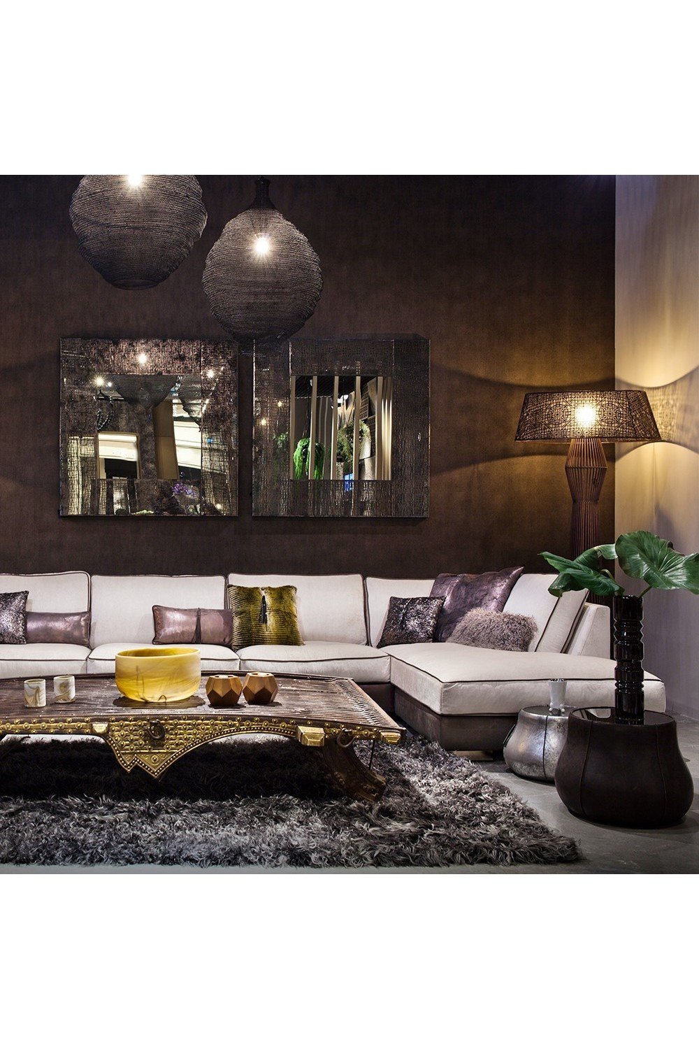 Estetik Decor-Plateau Medium Koyu Kahve Hakiki Sığır Derisi Laminasyonlu Füme Ayna Üstlü - Modern Yan Sehpa-Yan Sehpa-4-Milagron.com