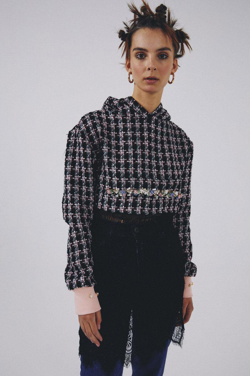 Eudoimonia-Mary Of Magdalene- Tweed Sweatshirt Crop-Sweatshirts & Hoodies-2-Milagron.com