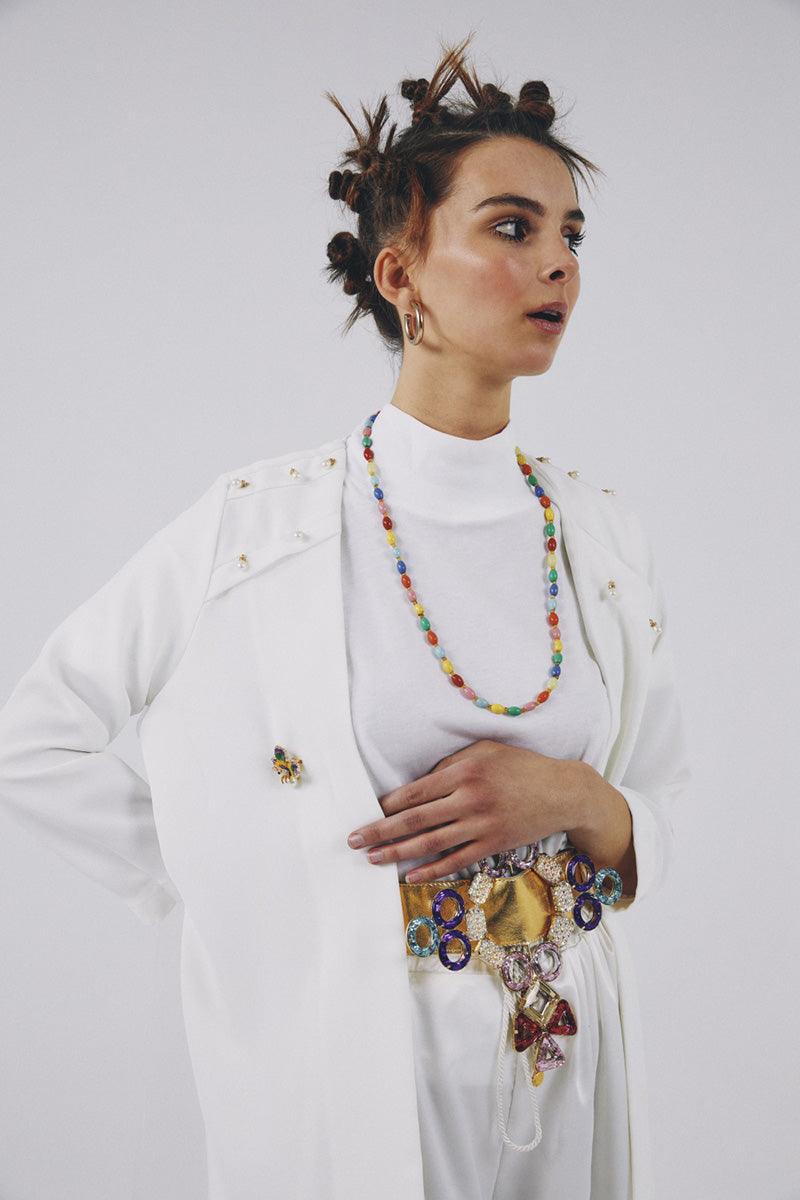 Eudoimonia-Phrase White Tulle Detailed Jacket- Beyaz Tül Detaylı Ceket-Ceket-3-Milagron.com