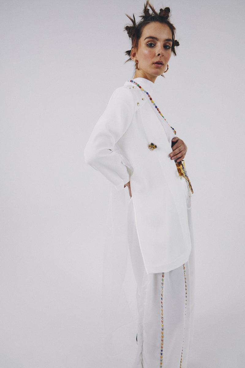 Eudoimonia-Phrase White Tulle Detailed Jacket- Beyaz Tül Detaylı Ceket-Ceket-4-Milagron.com