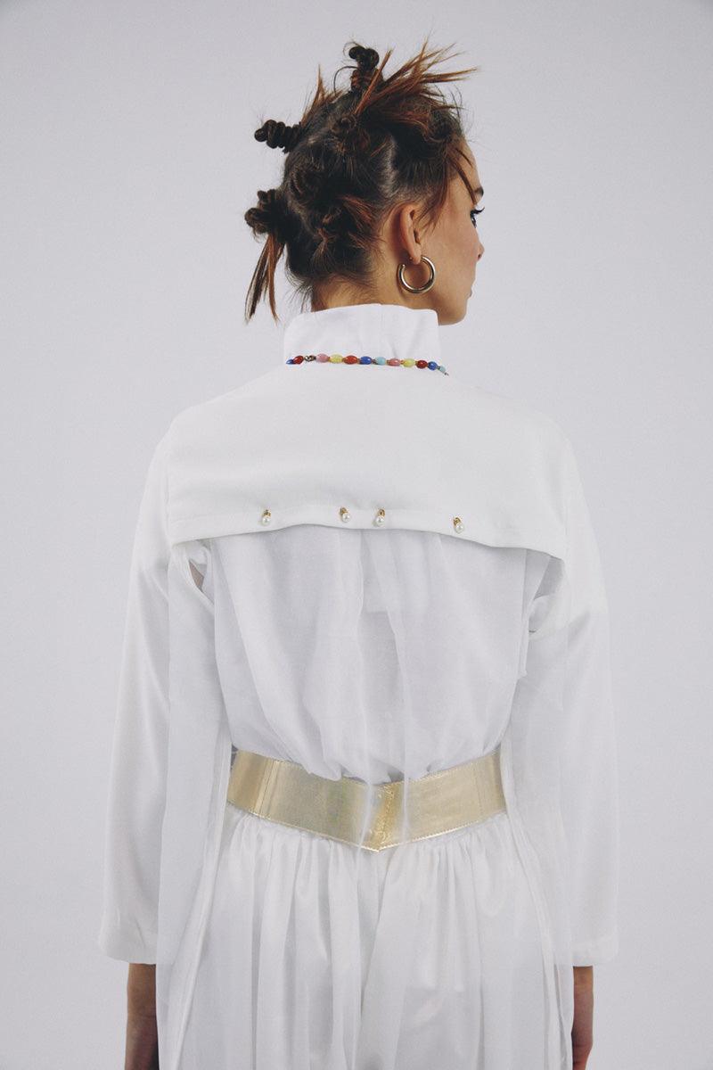 Eudoimonia-Phrase White Tulle Detailed Jacket- Beyaz Tül Detaylı Ceket-Ceket-6-Milagron.com