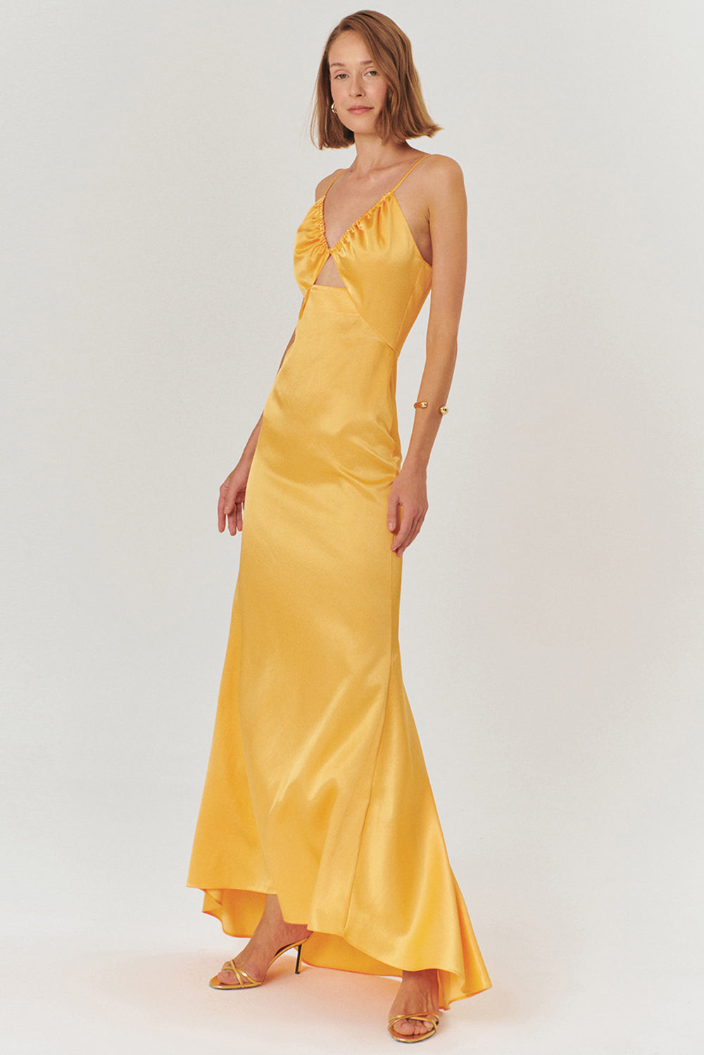 Exquise-Askılı A Kesim Regular Fit Saten Maxi Elbise-ELBİSE-2-Milagron.com