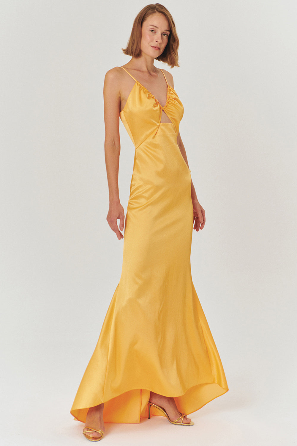 Exquise-Askılı A Kesim Regular Fit Saten Maxi Elbise-ELBİSE-3-Milagron.com