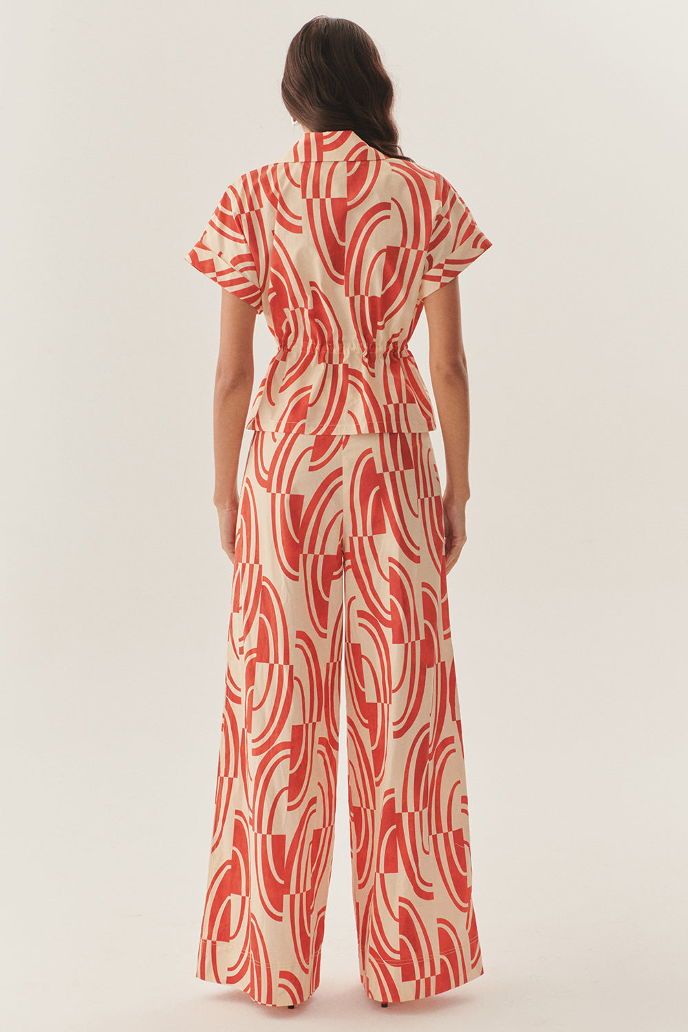 Exquise-Bağcık Detaylı Soyut Desenli Kahve Bej Regular Fit Pamuklu Gömlek-Gömlek-11-Milagron.com