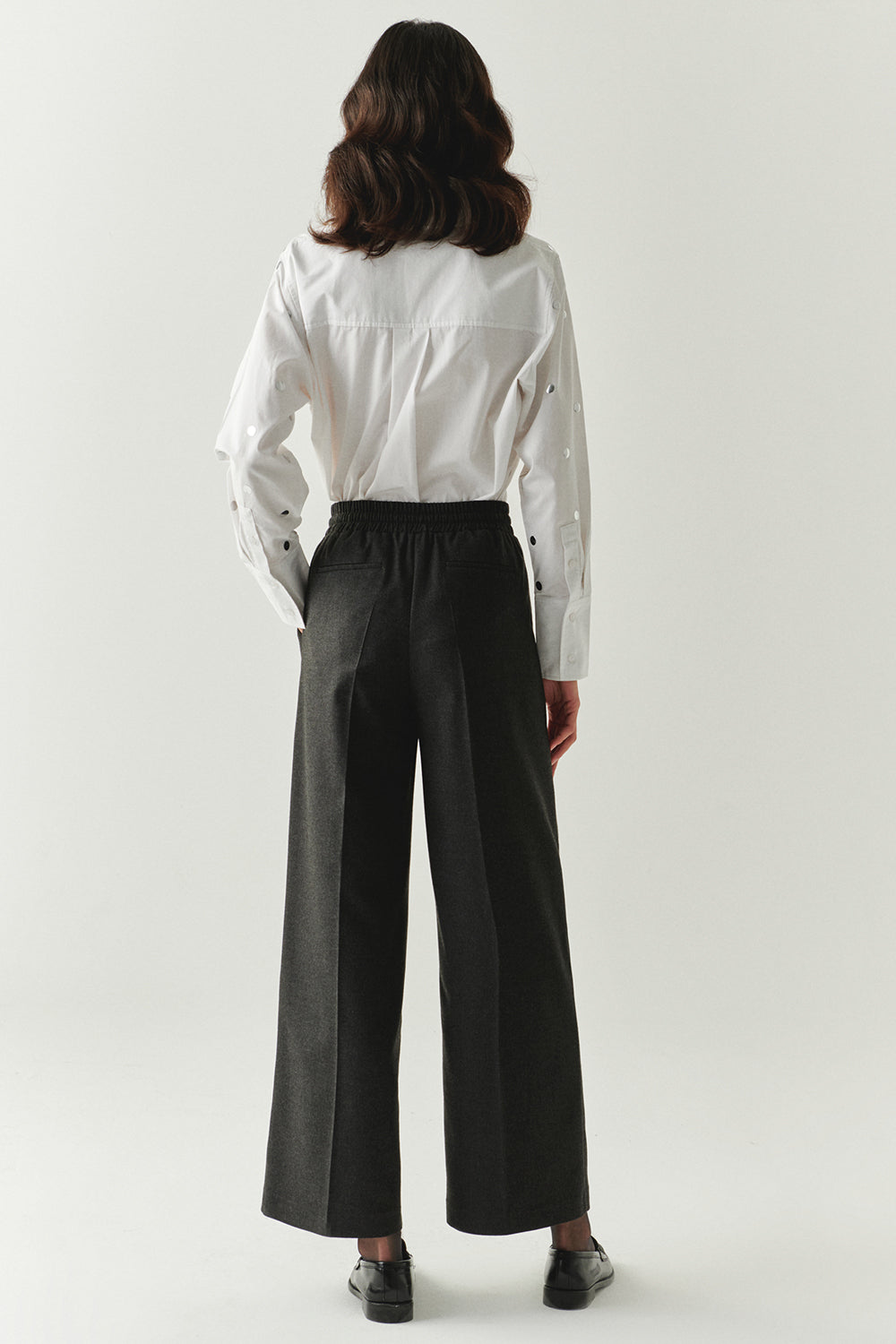 Exquise-Bağcıklı Cepli Düz Regular Dokuma Gri Pantolon-PANTOLON-3-Milagron.com