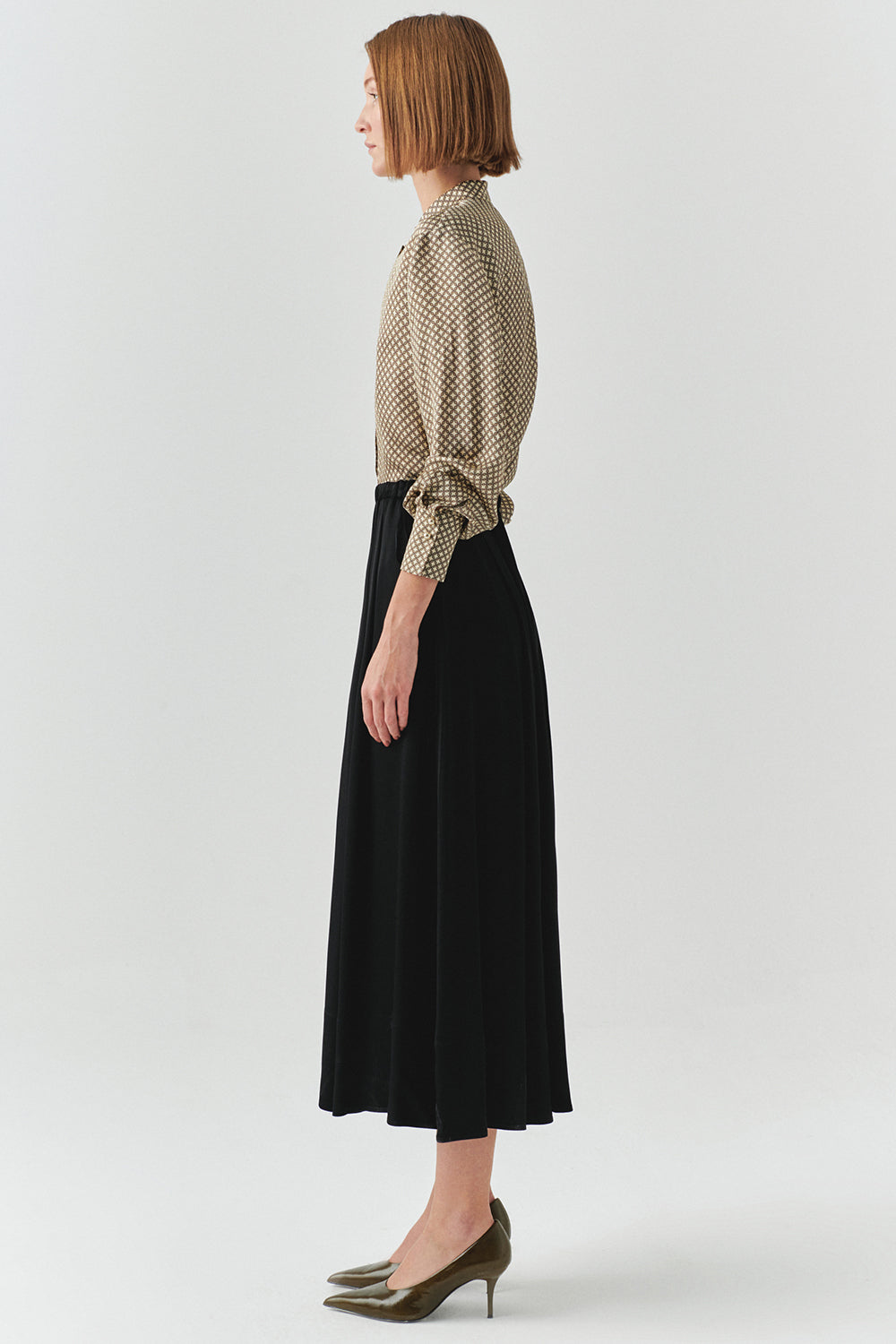 Exquise-Bağcıklı Cepli Regular Mat Saten Midi Siyah Etek-ETEK-2-Milagron.com