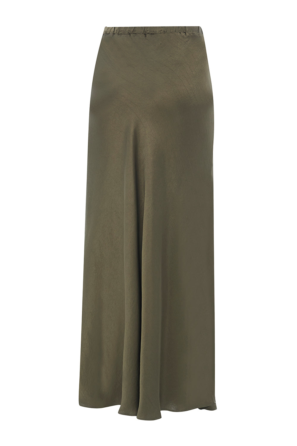 Exquise-Bağcıklı Regular Saten Midi Haki Etek-ETEK-9-Milagron.com