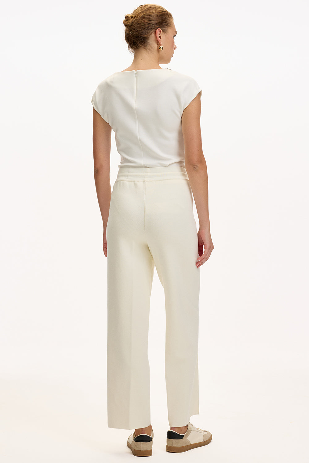 Exquise-Bağcıklı Regular Triko Ekru Pantolon-5-Milagron.com