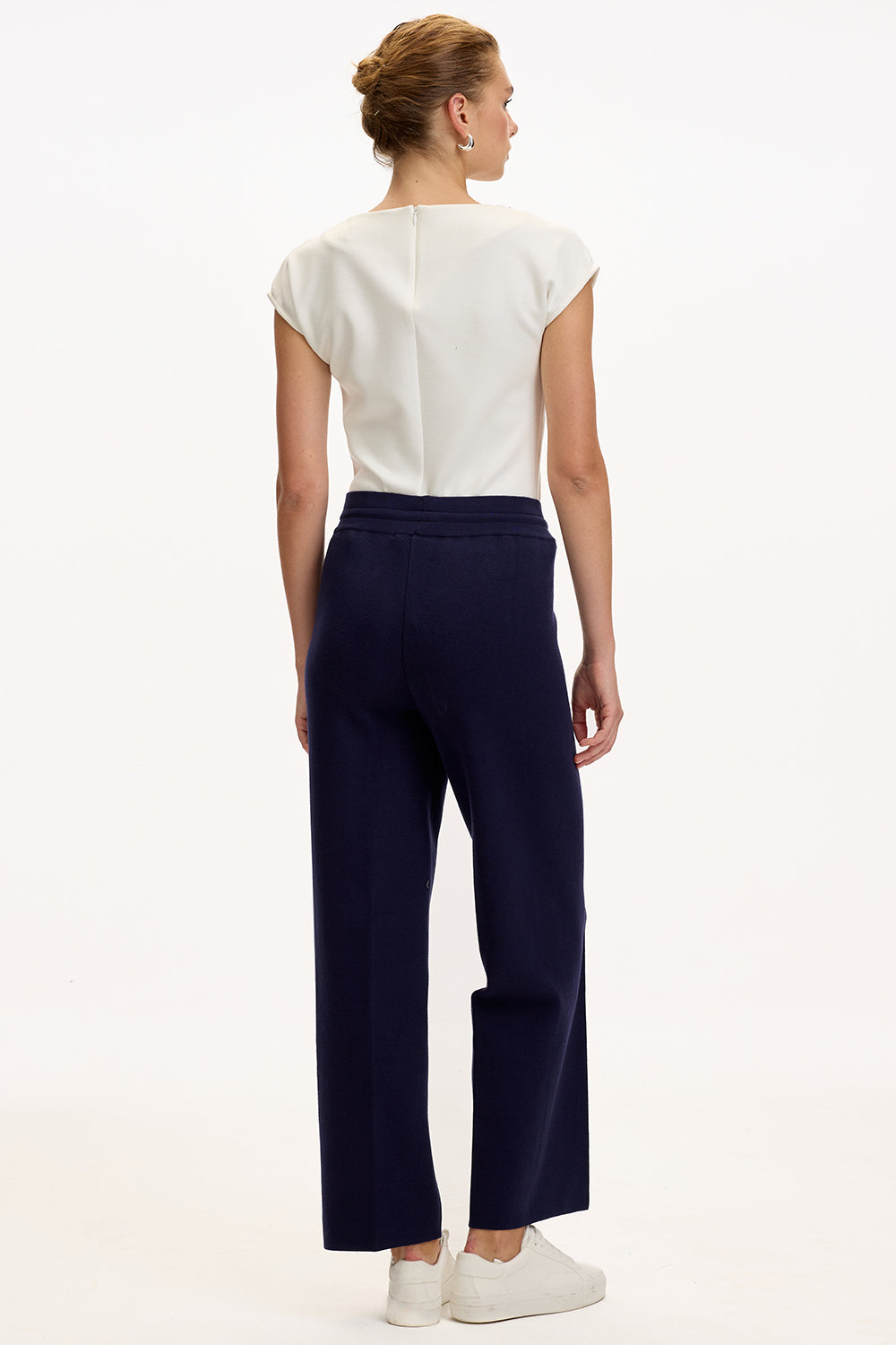 Exquise-Bağcıklı Regular Triko Lacivert Pantolon-5-Milagron.com