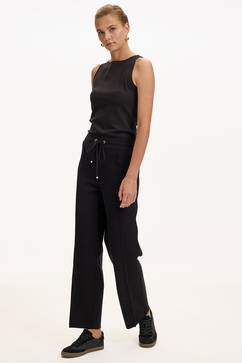 Exquise-Bağcıklı Regular Triko Siyah Pantolon-2-Milagron.com