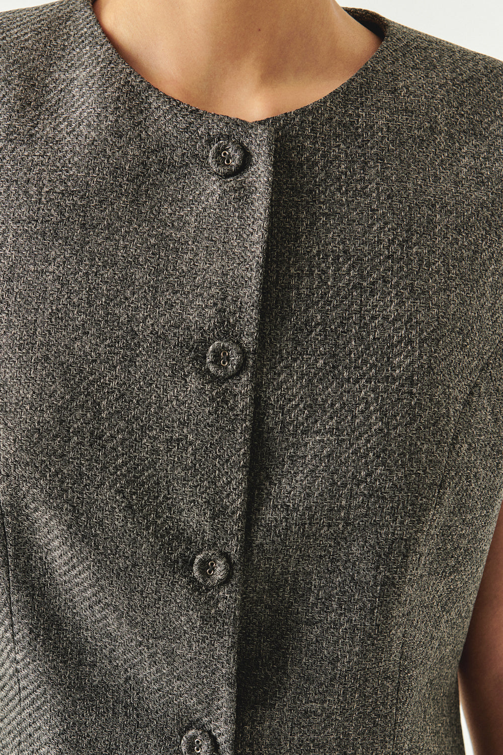 Exquise-Balıksırtı Desenli Bisiklet Yaka Astarlı Slim Fit Cepli Gri Yelek-YELEK-4-Milagron.com