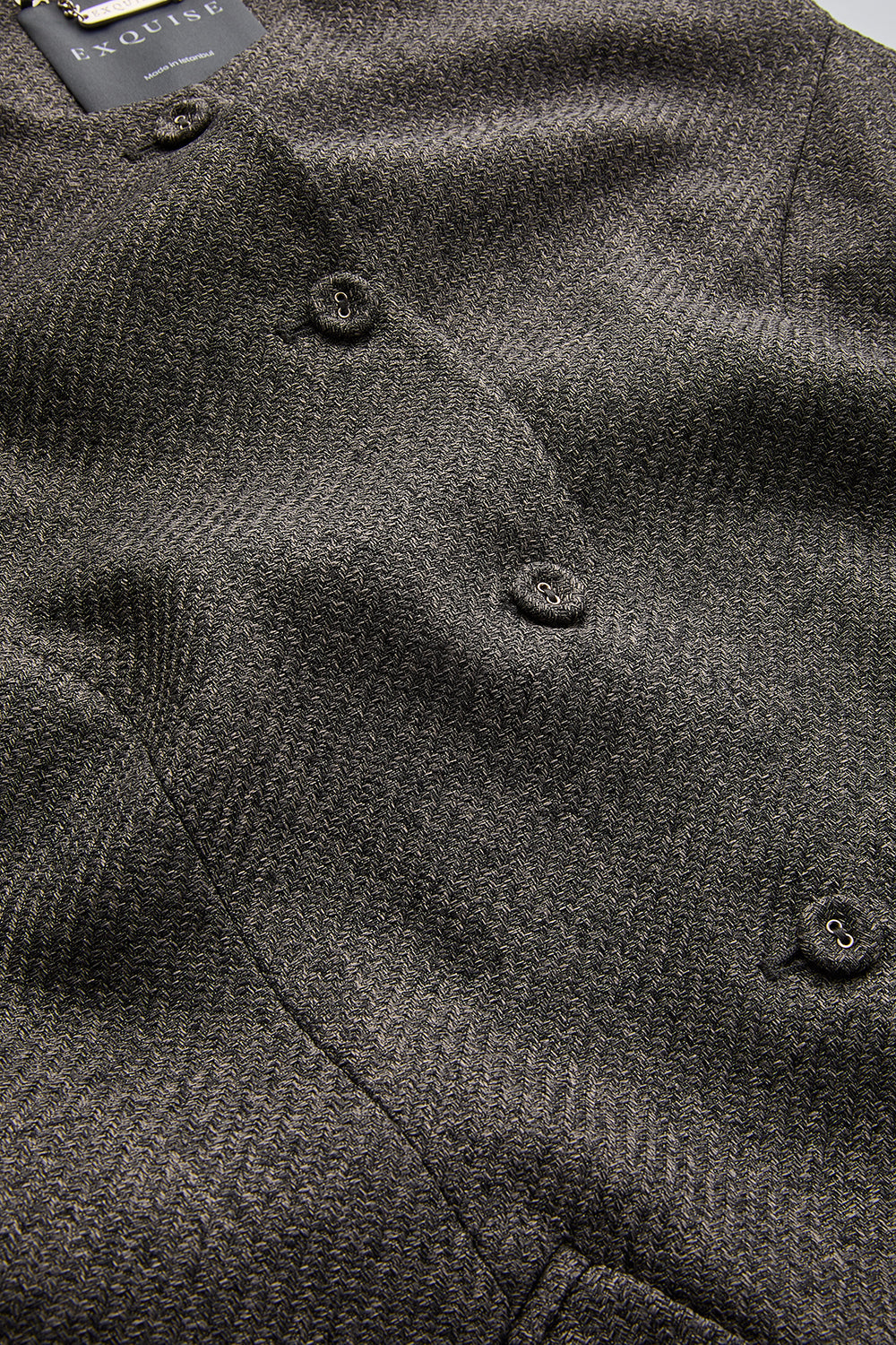 Exquise-Balıksırtı Desenli Bisiklet Yaka Astarlı Slim Fit Cepli Gri Yelek-YELEK-7-Milagron.com