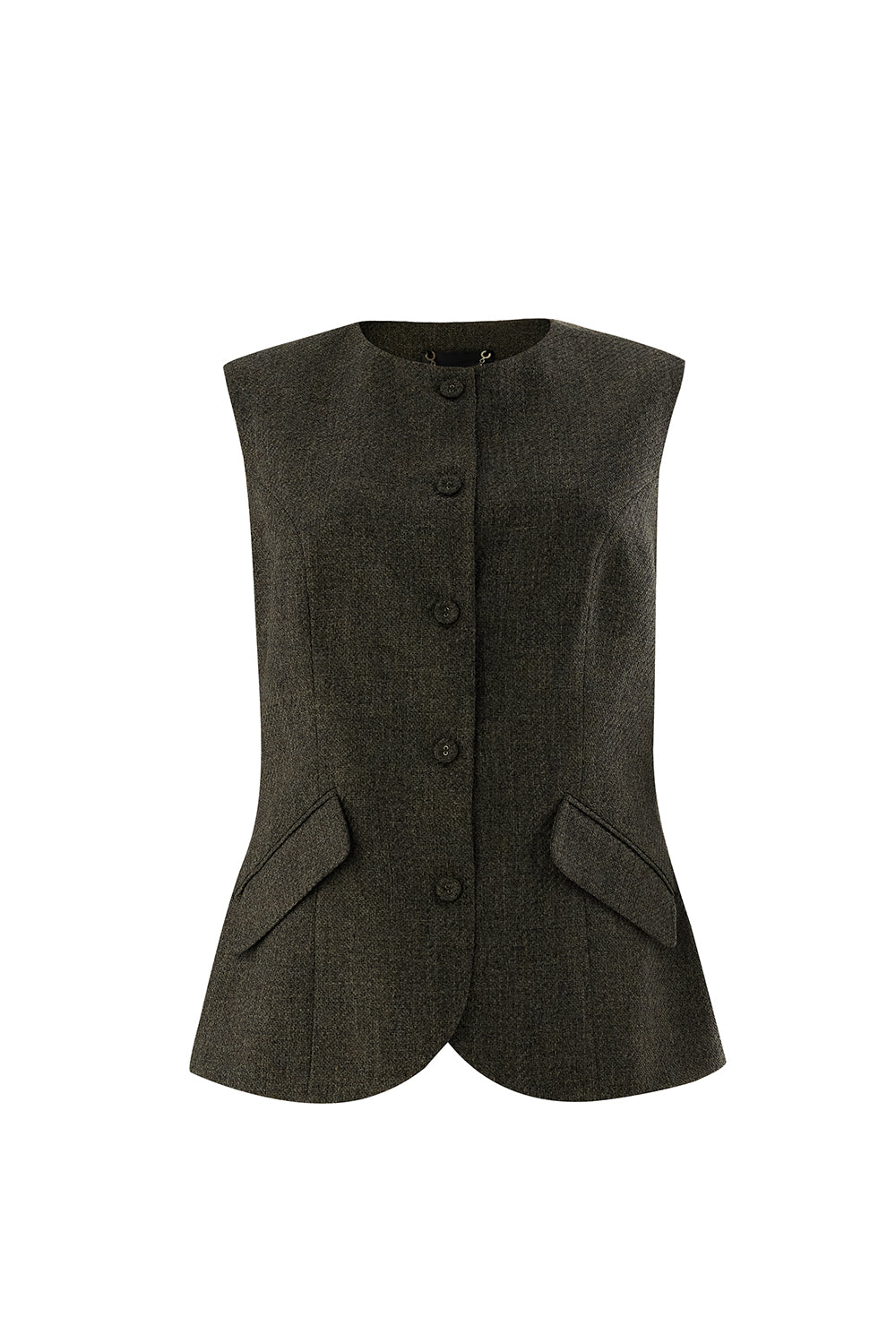 Exquise-Balıksırtı Desenli Bisiklet Yaka Astarlı Slim Fit Cepli Gri Yelek-YELEK-8-Milagron.com