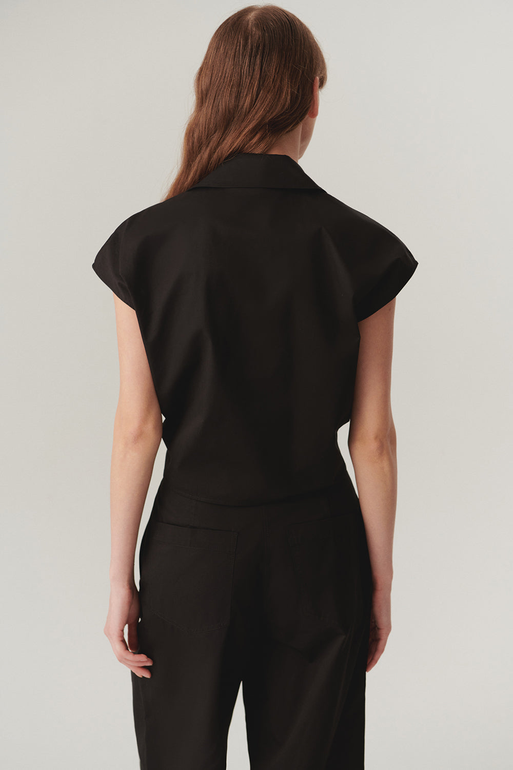 Exquise-Belden Bağlamalı Taş İşleme Detaylı Pamuklu Kısa Kol Siyah Gömlek-Gömlek-4-Milagron.com