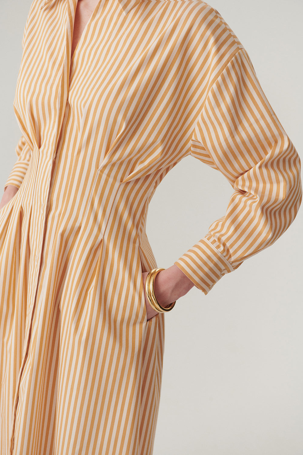 Exquise-Belden Oturtmalı çizgili Regular Midi Gömlek Elbise-ELBİSE-4-Milagron.com