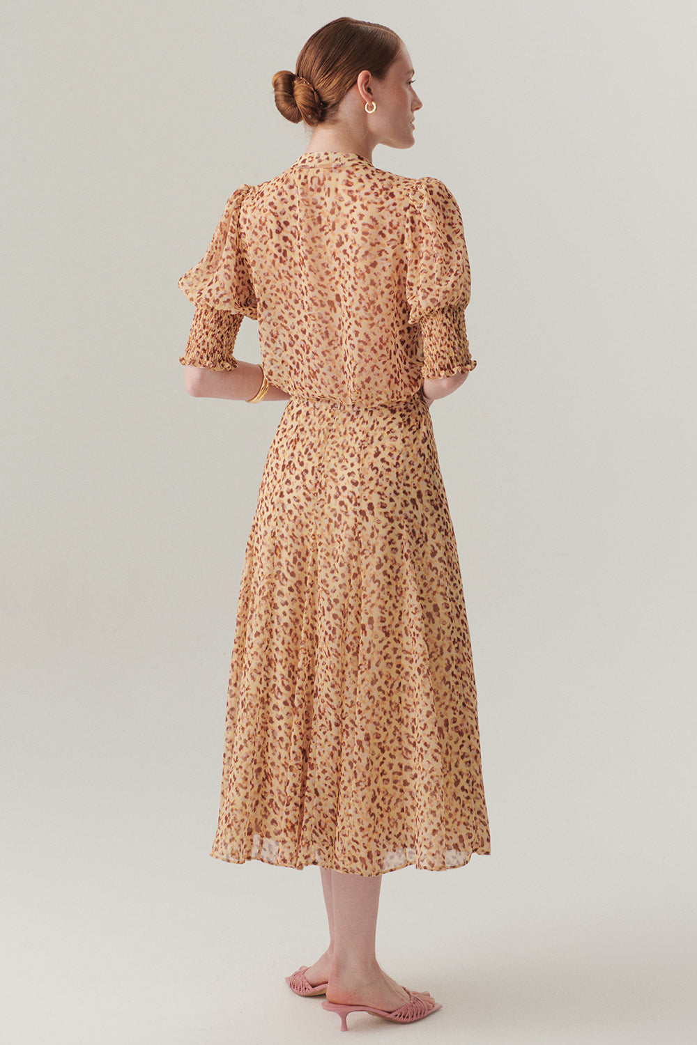 Exquise-Bele Oturan Etekleri Kloş Desenli Midi Boy şifon Etek-Etek-2-Milagron.com