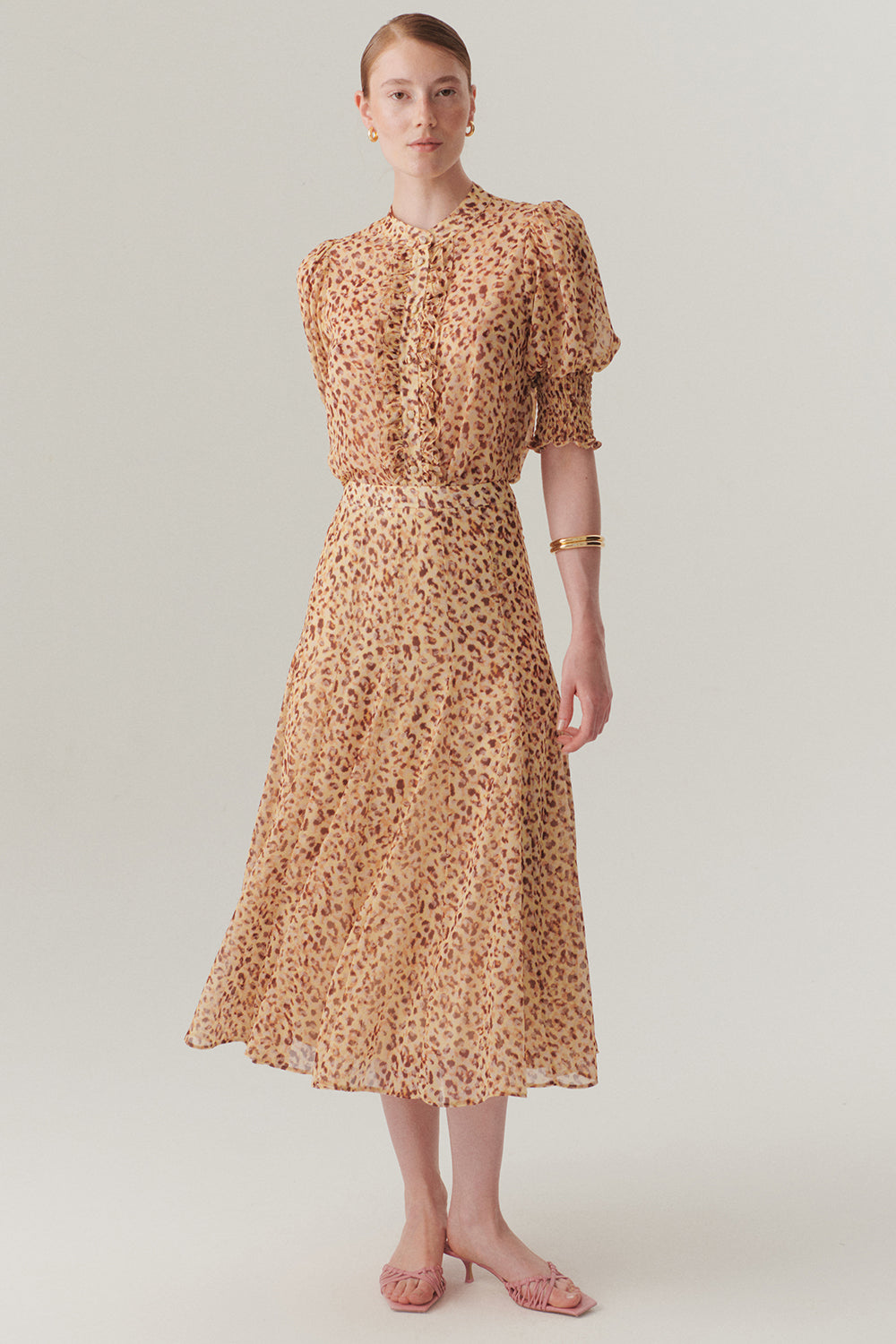 Exquise-Bele Oturan Etekleri Kloş Desenli Midi Boy şifon Etek-Etek-4-Milagron.com