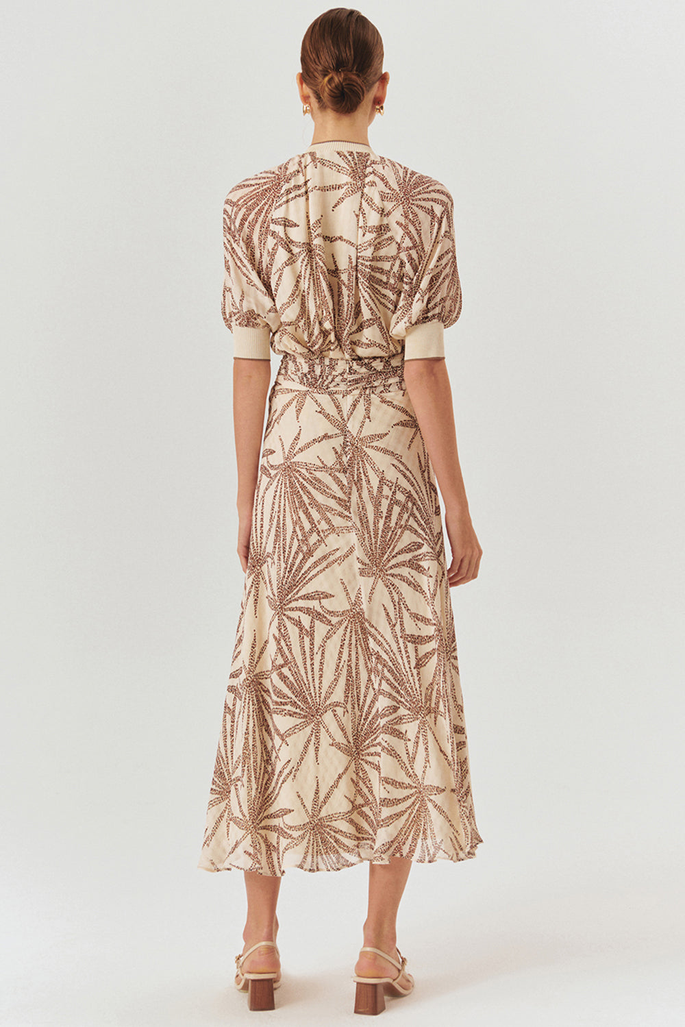 Exquise-Beli Büzgülü Yaprak Desenli Regular Rayon şifon Midi Boy Etek-Etek-5-Milagron.com