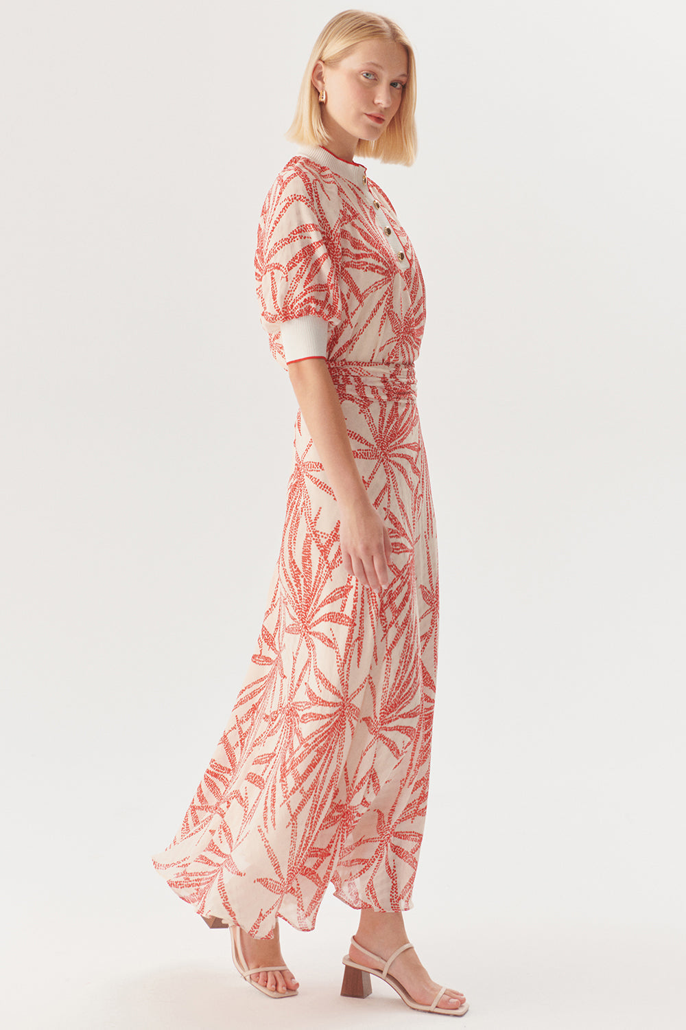 Exquise-Beli Büzgülü Yaprak Desenli Regular Rayon şifon Midi Boy Etek-Etek-9-Milagron.com