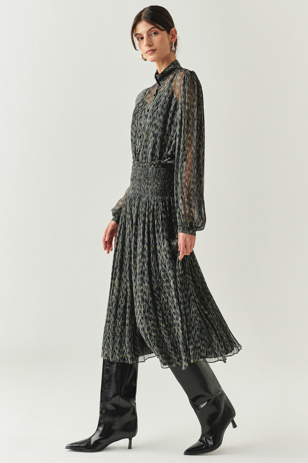 Exquise-Beli Gipeli Büzgülü Regular Midi çok Renkli Etek-ETEK-2-Milagron.com