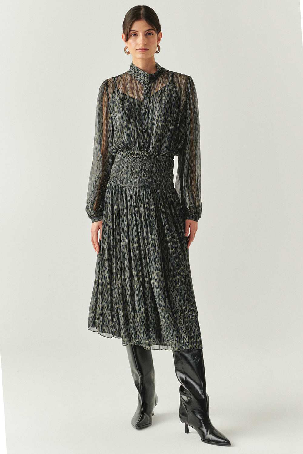 Exquise-Beli Gipeli Büzgülü Regular Midi çok Renkli Etek-ETEK-4-Milagron.com