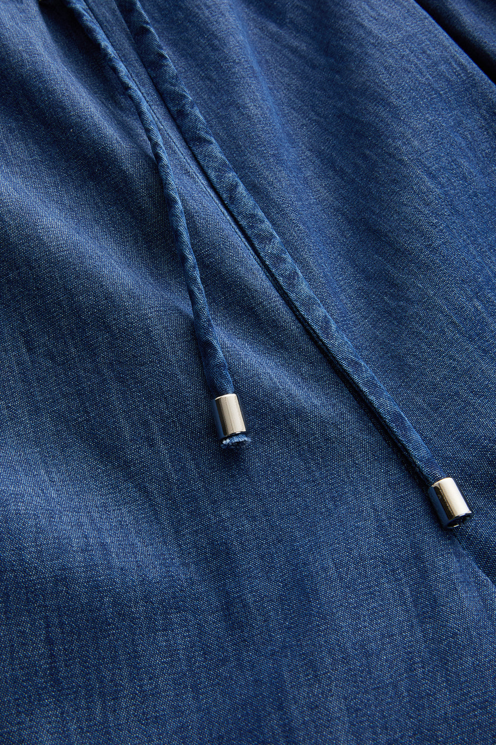 Exquise-Beli Lastikli Bağcık Detaylı İndigo Geniş Paça Pamuk Denim Pantolon-Kot Pantolon-7-Milagron.com