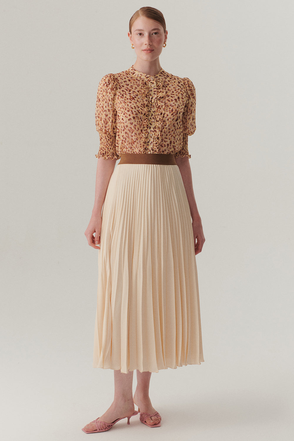 Exquise-Beli Lastikli Düz Kesim Pileli Midi Boy Etek-Etek-1-Milagron.com