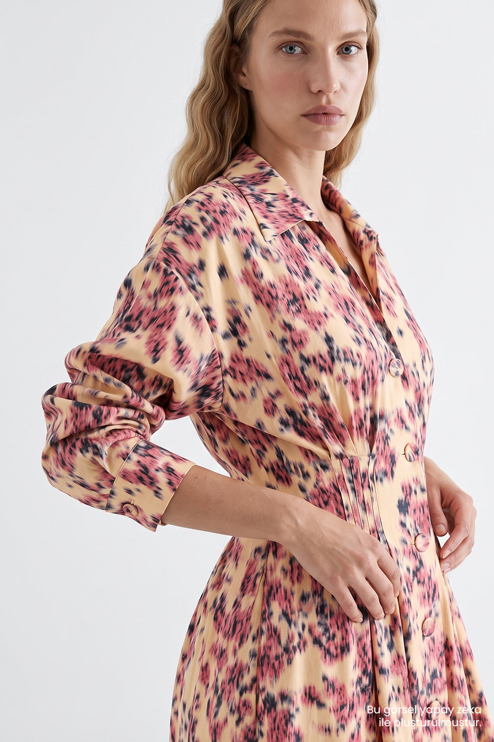 Beli Pileli Arkası Lastikli Slim Fit Çok Renkli Gömlek Elbise