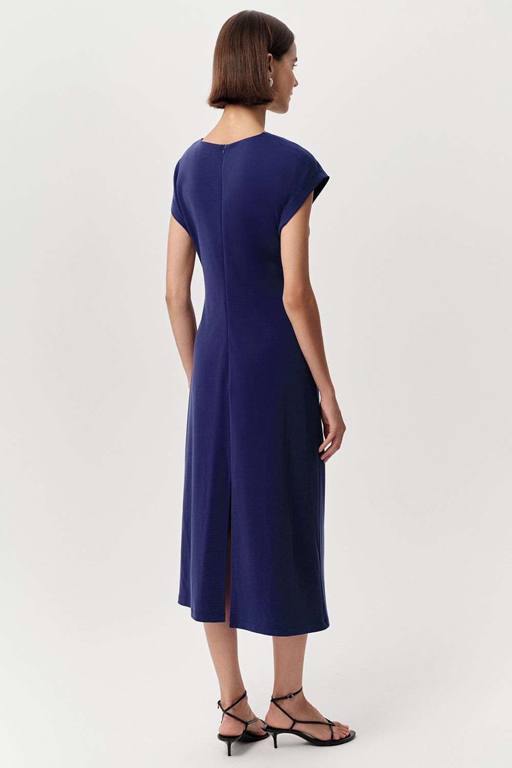Bisiklet Yaka Fermuarlı Midi Regular Örme Lacivert Elbise