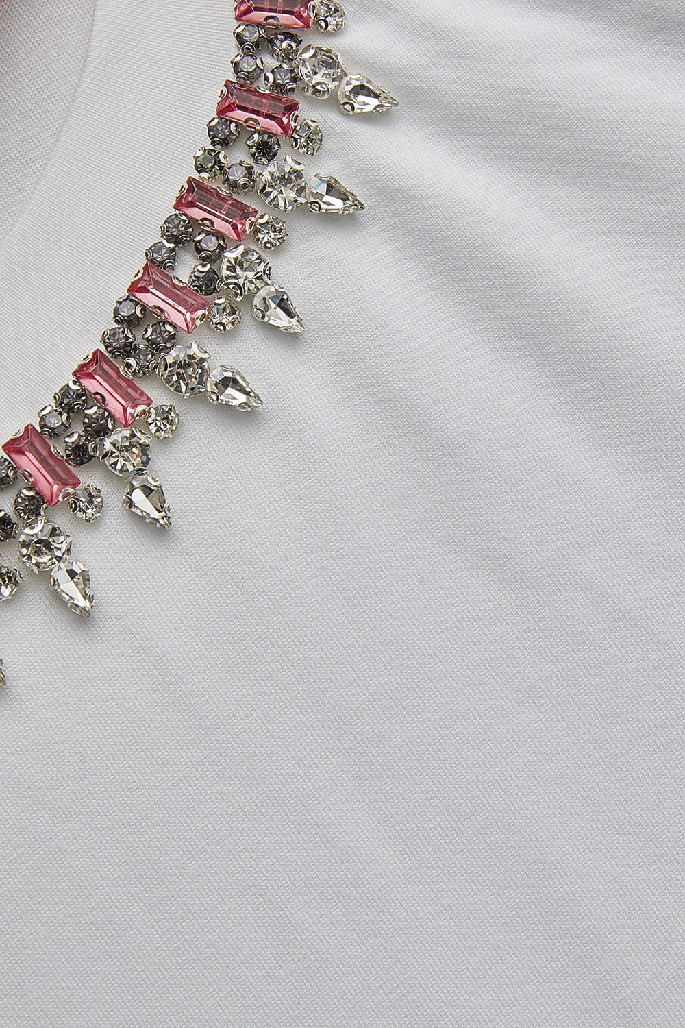 Exquise-Bisiklet Yaka Kristal Taş İşlemeli Beyaz Regular Pamuklu örme Tişört-T-Shirts-6-Milagron.com