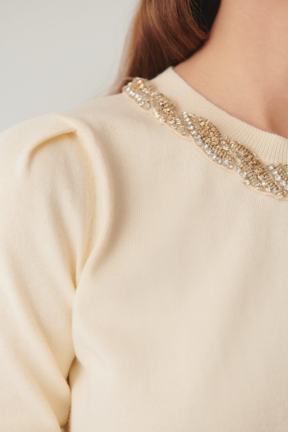 Exquise-Bisiklet Yaka Taş İşlemeli Triko Bluz-BLUZ-2-Milagron.com