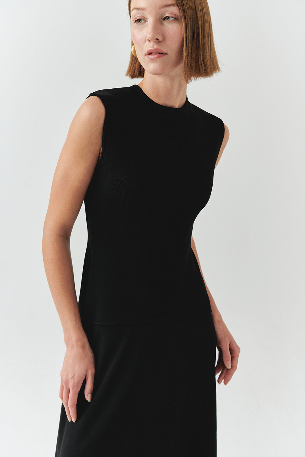 Exquise-Bisiklet Yaka Triko Garnili Asimetrik Kesim Slim Fit Midi Siyah Elbise-ELBİSE-4-Milagron.com