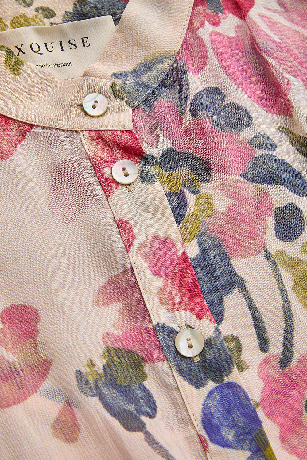 Exquise-Bisiklet Yaka önden Düğmeli Bele Oturan Kolsuz Floral Desen Elbise-ELBİSE-6-Milagron.com