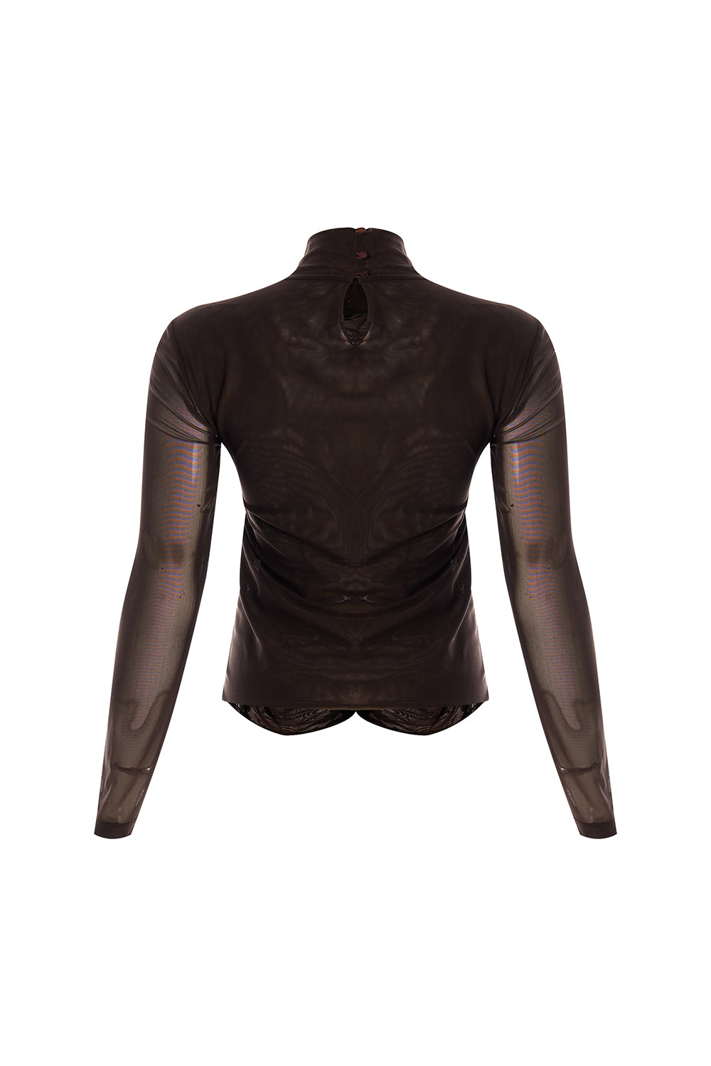 Exquise-Boğazlı Drapeli Uzun Kollu Slim Fit Kahve Tül Bluz-BLUZ-8-Milagron.com