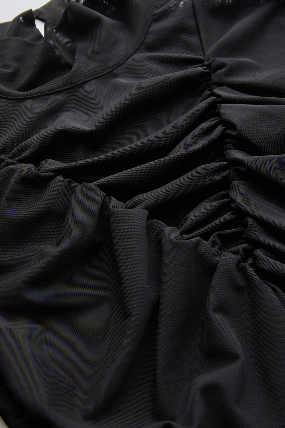 Exquise-Boğazlı Drapeli Uzun Kollu Slim Fit Siyah Tül Bluz-BLUZ-5-Milagron.com