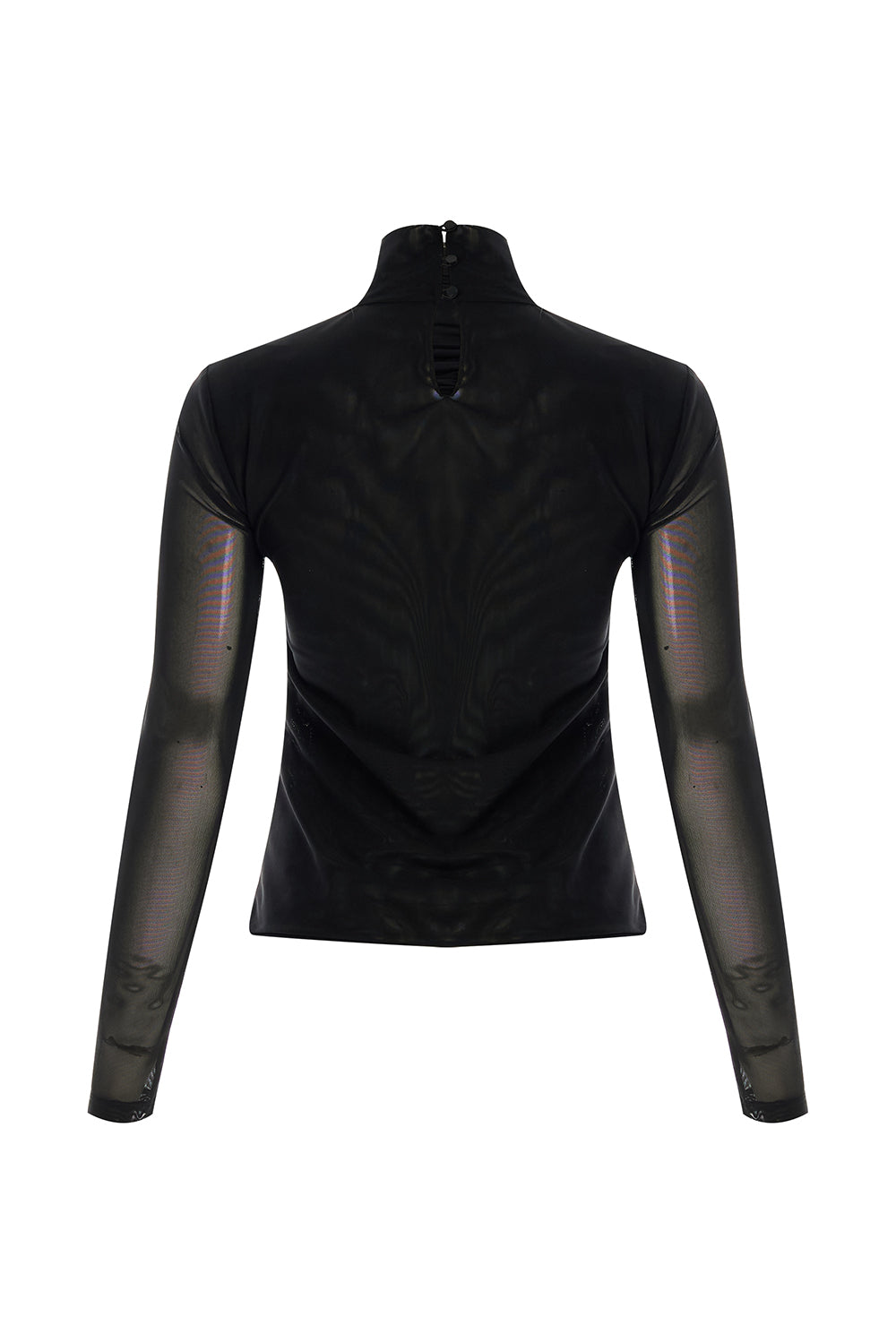 Exquise-Boğazlı Drapeli Uzun Kollu Slim Fit Siyah Tül Bluz-BLUZ-6-Milagron.com