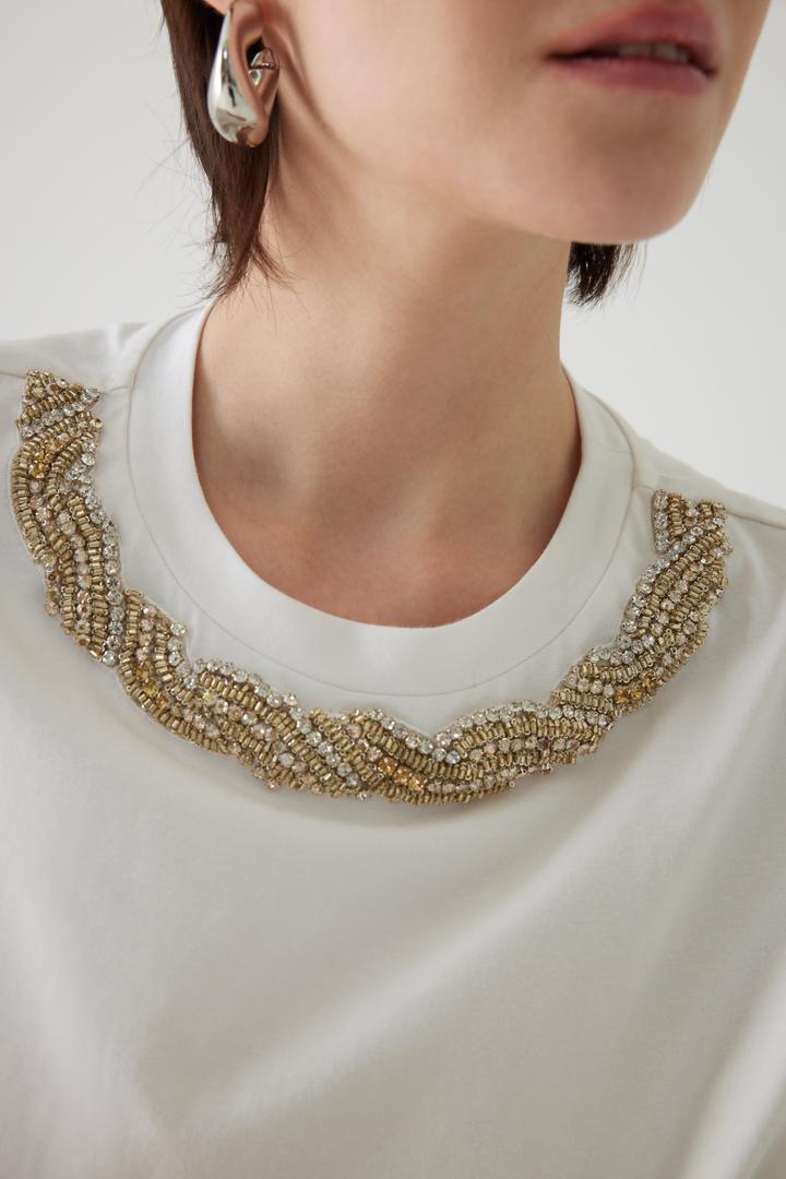 Exquise-Boncuk İşleme Yakalı Kısa Kol örme Tişört-T-Shirts-2-Milagron.com