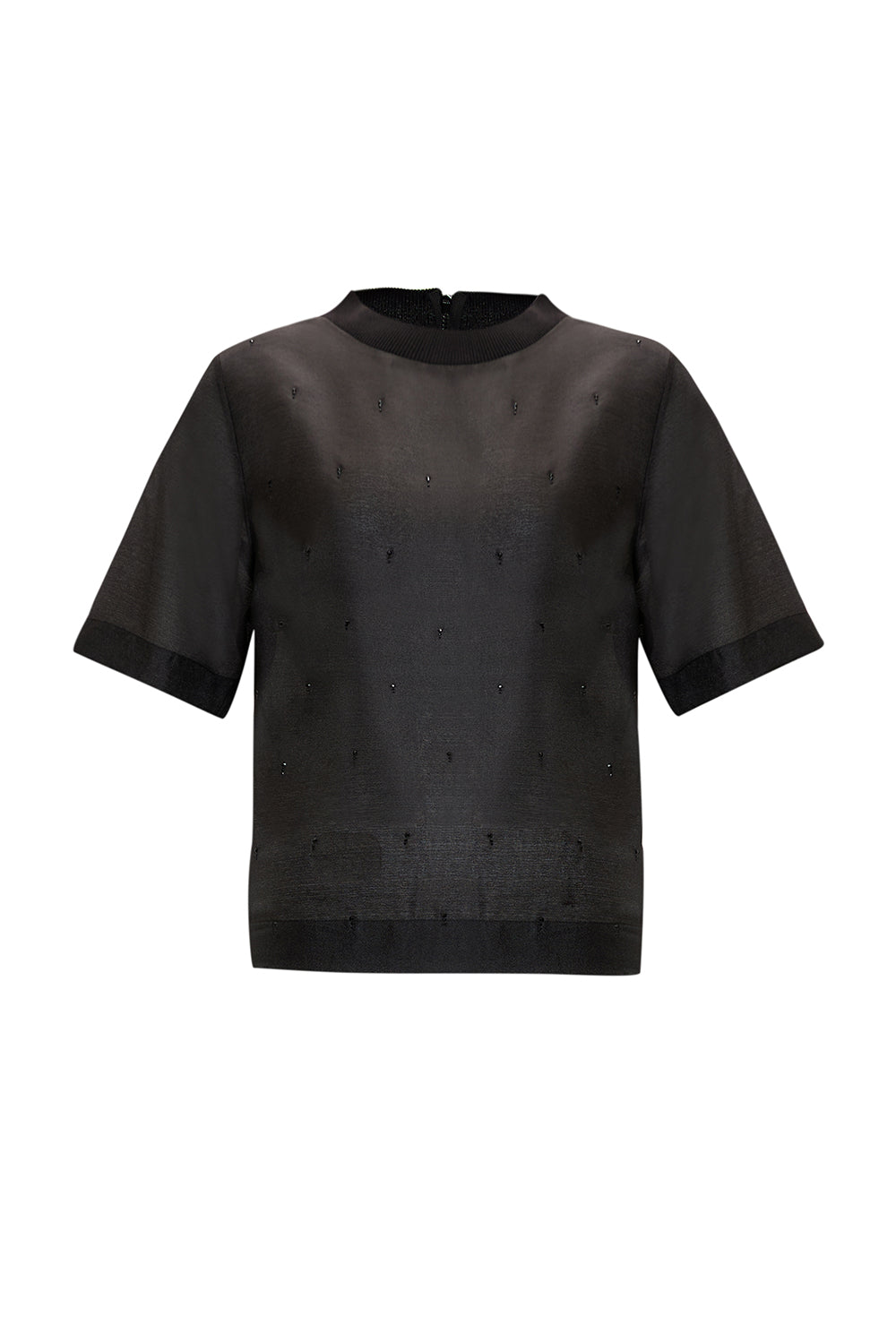 Exquise-Boncuk İşlemeli Bisiklet Yaka Kısa Kol Regular Bluz-BLUZ-1-Milagron.com