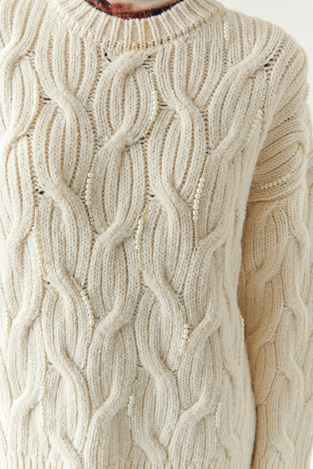 Exquise-Boncuk İşlemeli Bisiklet Yaka Regular Triko Kemik Bluz-BLUZ-5-Milagron.com