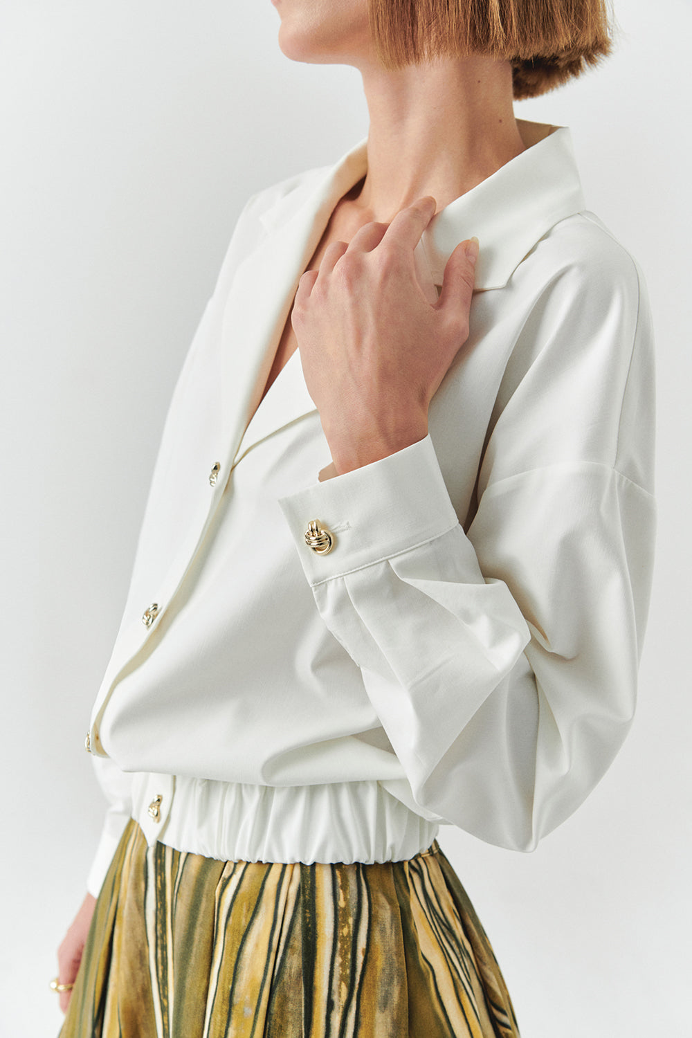 Exquise-Ceket Yaka Regular Uzun Kollu Pamuklu Kemik Ceket-CEKET-5-Milagron.com