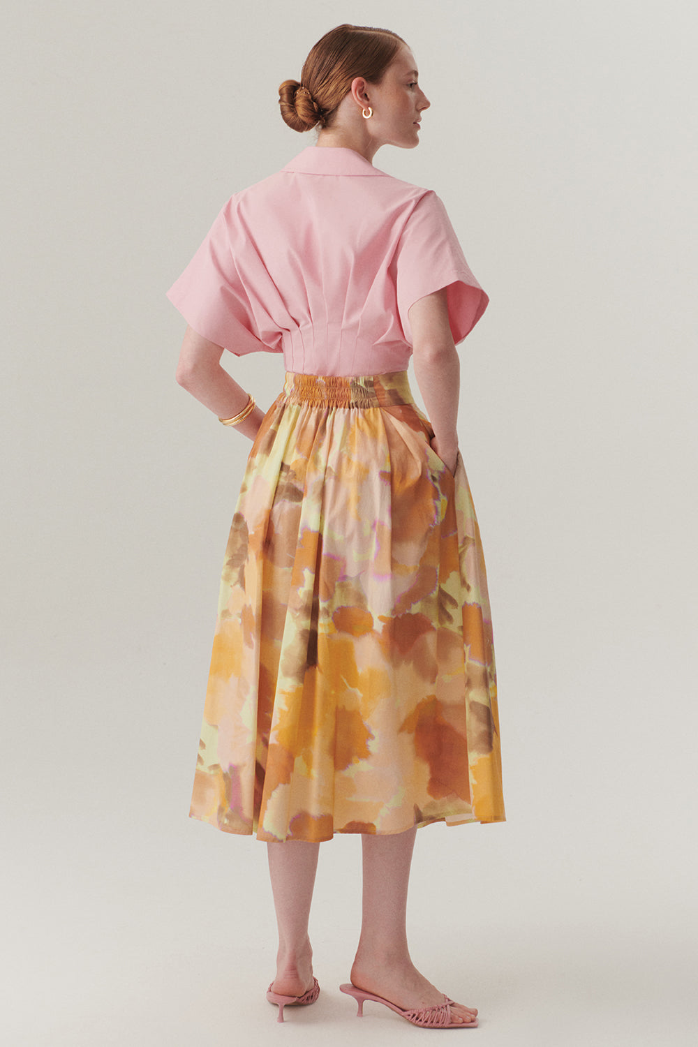 Exquise-Cepli Pamuklu Bol Kesim Soyut Desen Midi Etek-Etek-4-Milagron.com