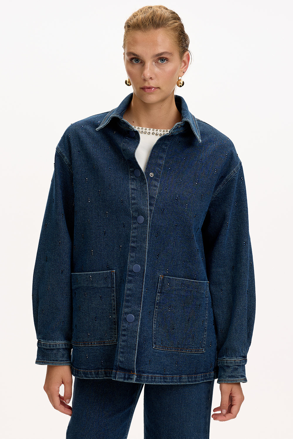 Exquise-Cepli Uzun Kollu Düğmeli Regular İndigo Denim Ceket-5-Milagron.com