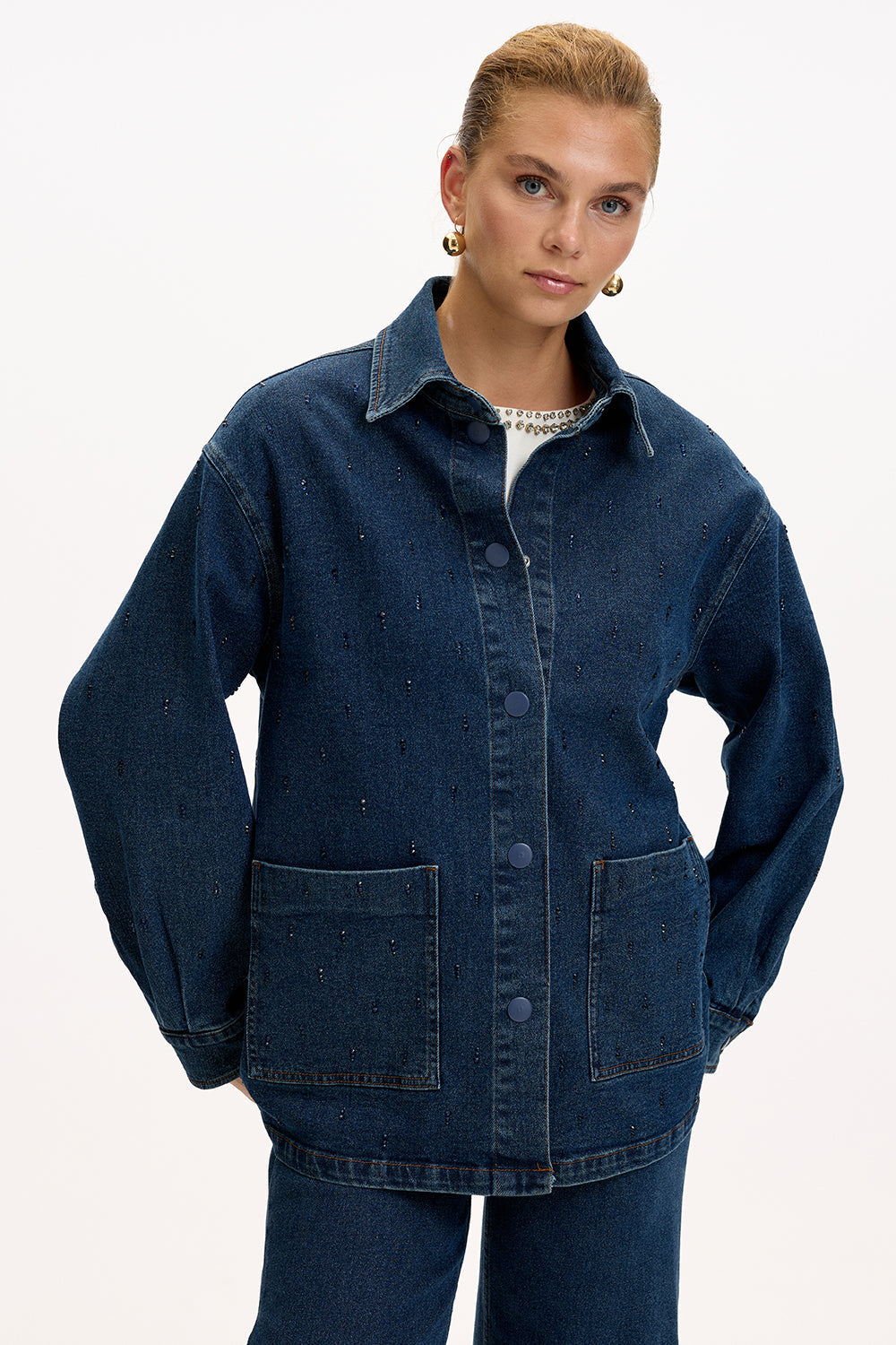 Exquise-Cepli Uzun Kollu Düğmeli Regular İndigo Denim Ceket-6-Milagron.com