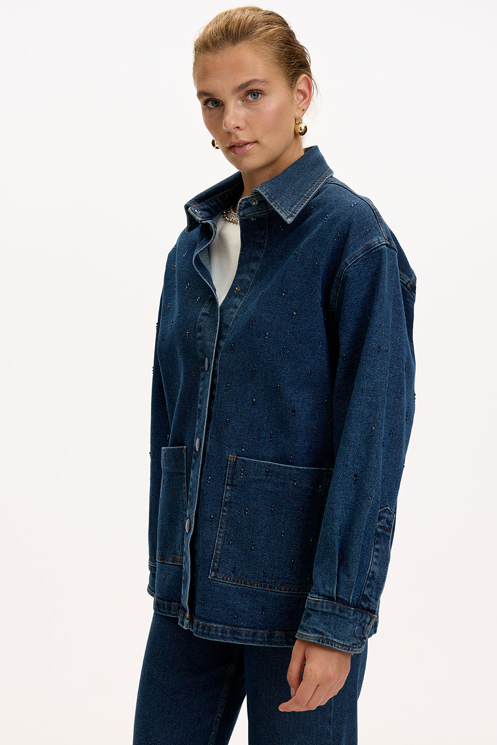 Exquise-Cepli Uzun Kollu Düğmeli Regular İndigo Denim Ceket-7-Milagron.com