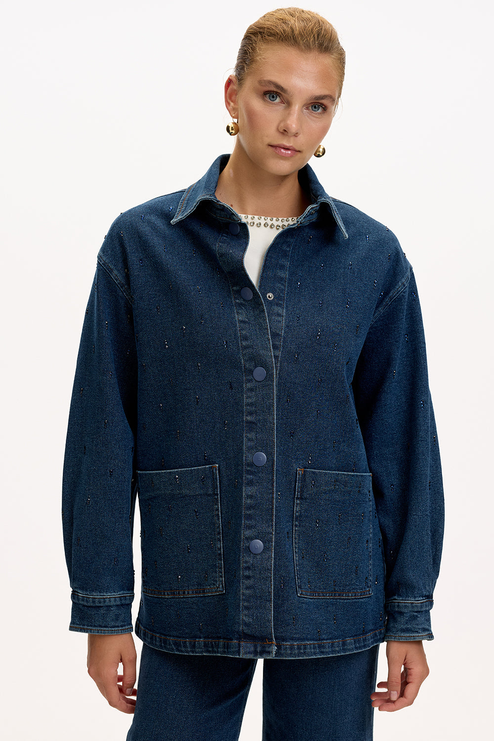 Exquise-Cepli Uzun Kollu Düğmeli Regular İndigo Denim Ceket-8-Milagron.com