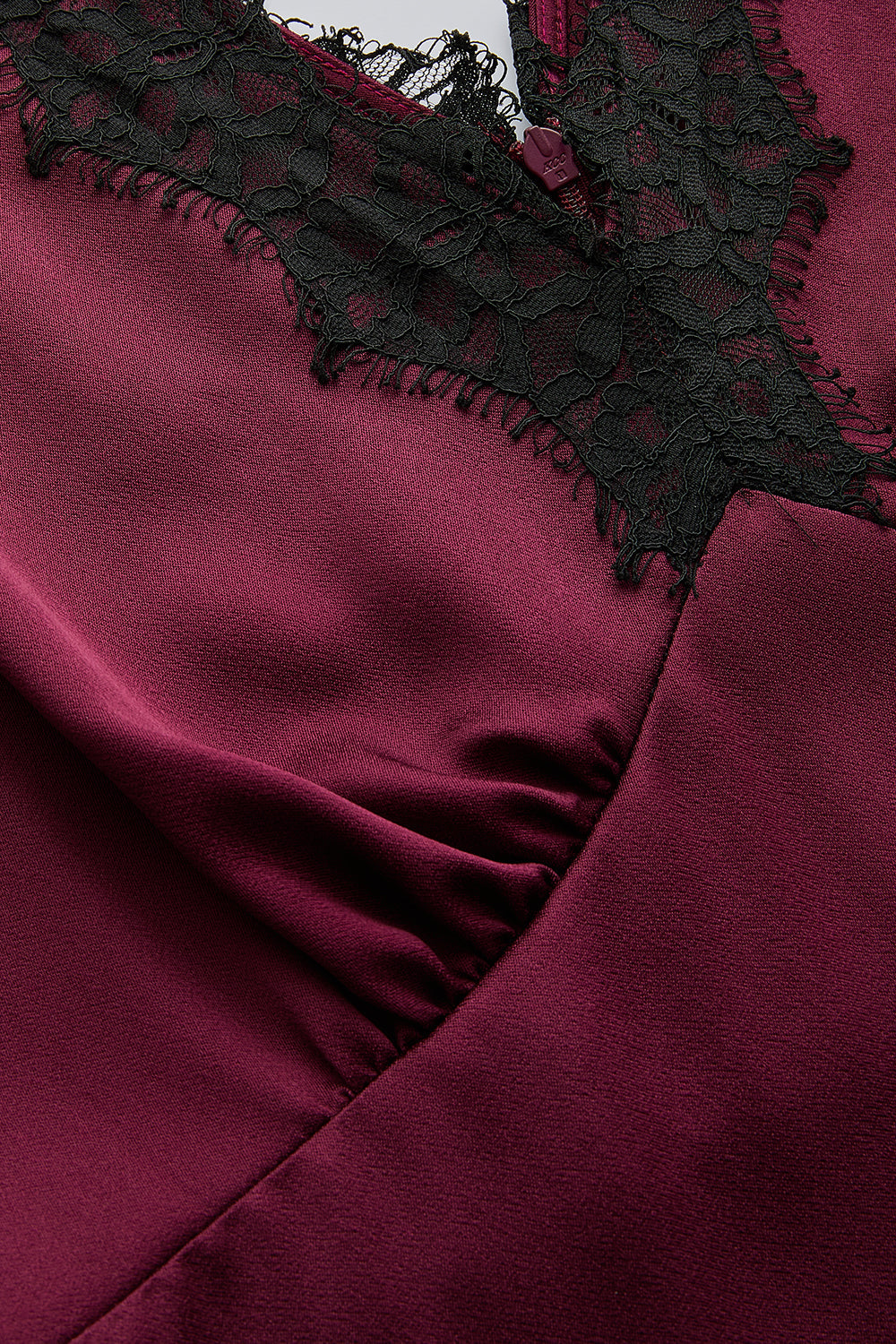 Exquise-Dantel Yaka Detaylı Regular Saten Midi Vişne Elbise-ELBİSE-6-Milagron.com