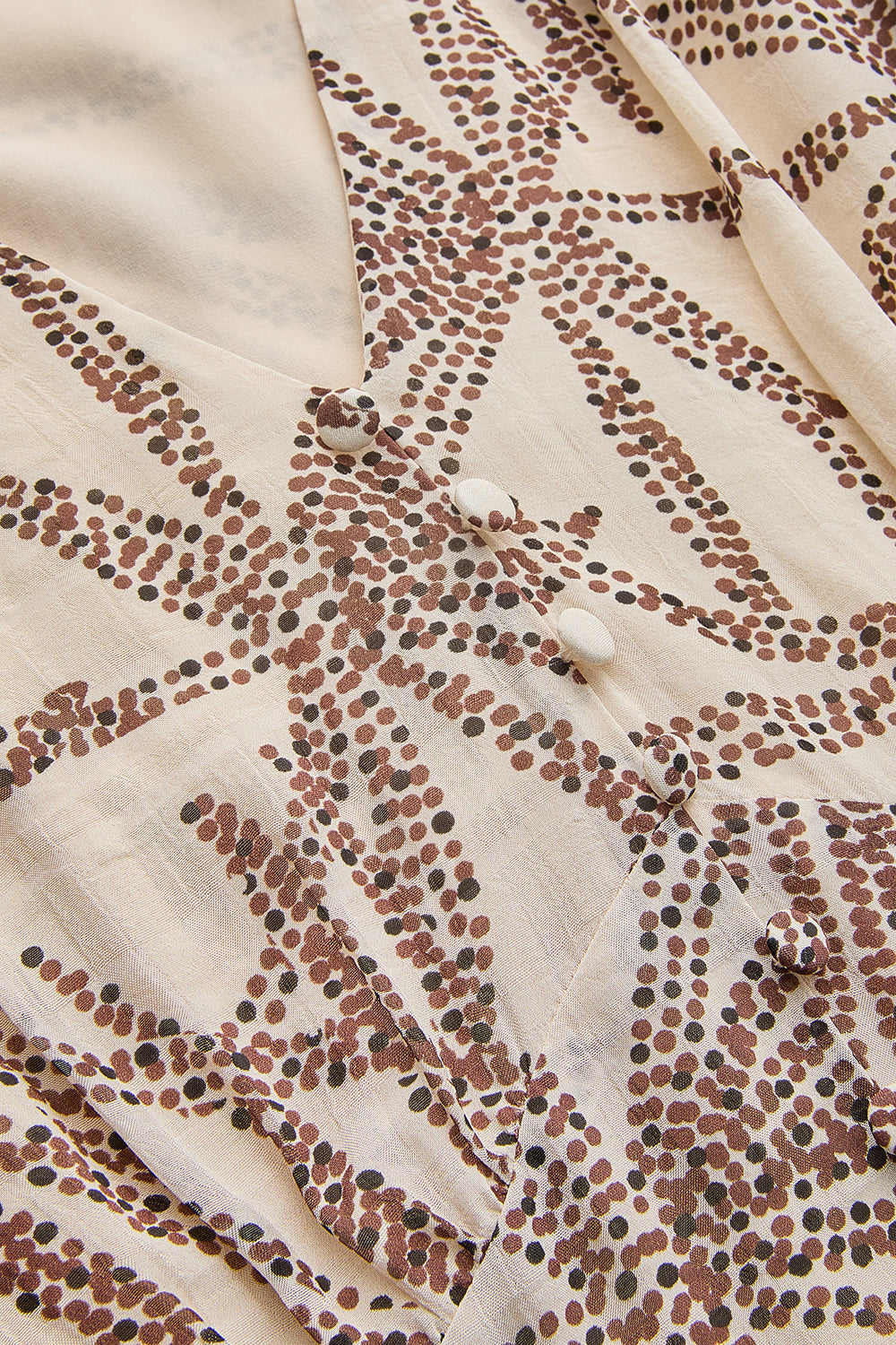 Exquise-Desenli Balon Kol V Yaka Düğmeli Regular Midi Rayon şifon Elbise-ELBİSE-6-Milagron.com