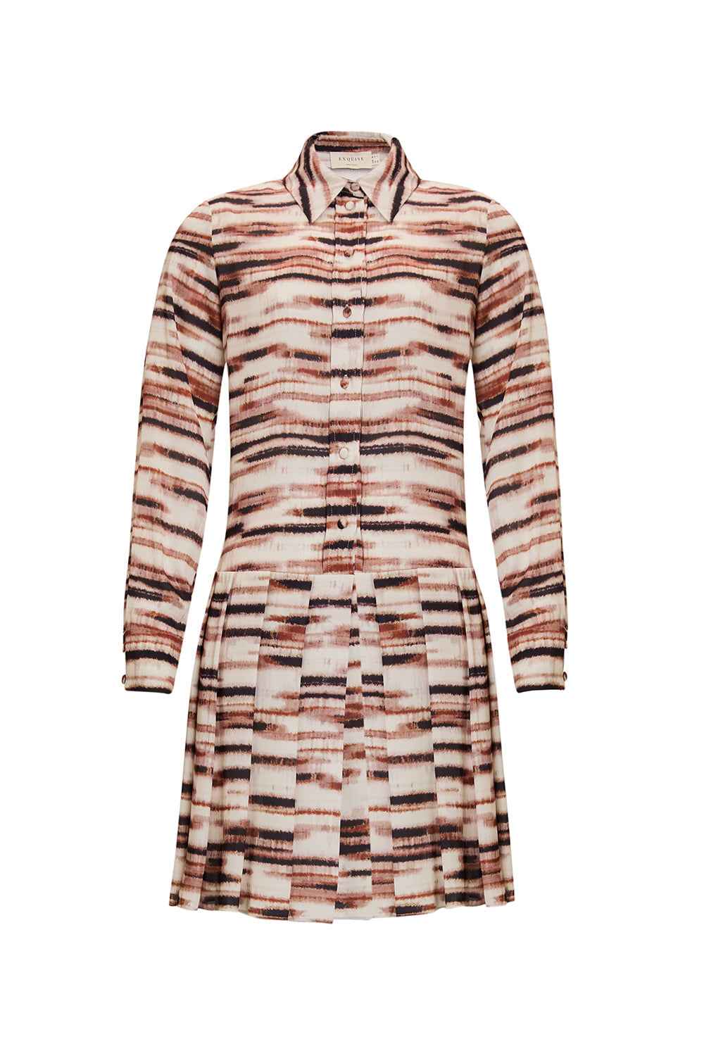 Exquise-Desenli Gömlek Yaka Regular Mini çok Renkli Elbise-ELBİSE-1-Milagron.com