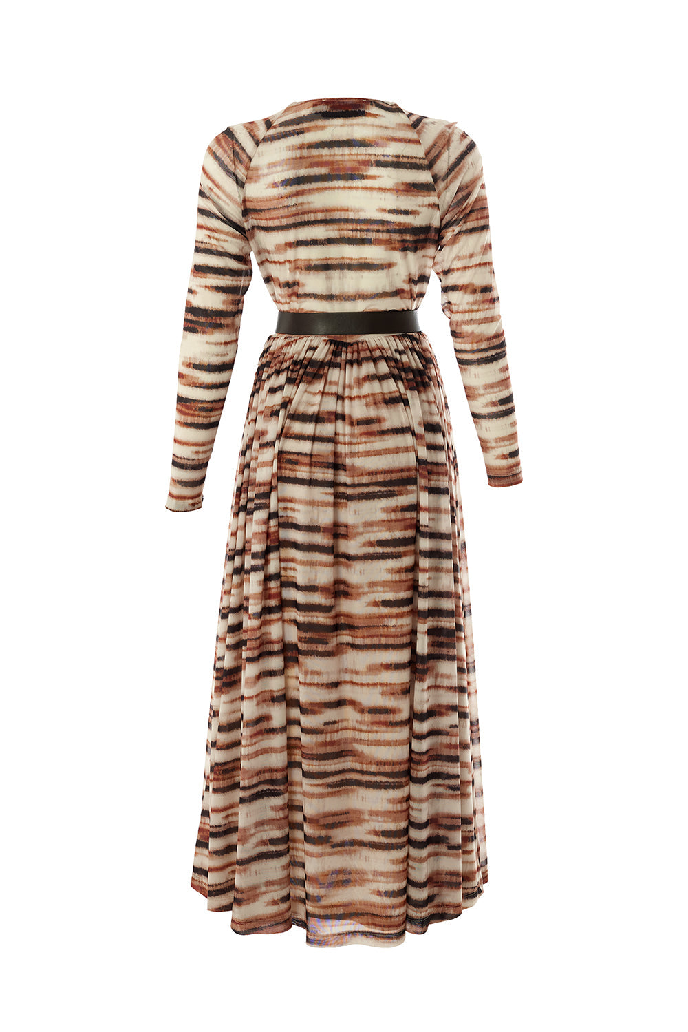 Exquise-Desenli Kemerli Kruvaze Yaka Slim Fit Midi Astarlı Tül Elbise-ELBİSE-8-Milagron.com