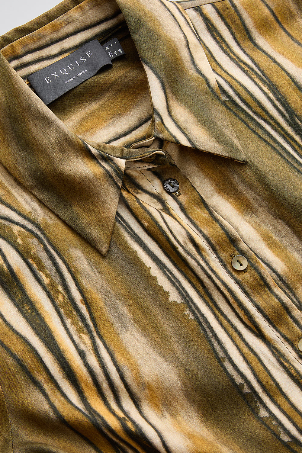 Exquise-Desenli Kısa Kol Beli Kemerli Regular Midi Elbise-ELBİSE-6-Milagron.com